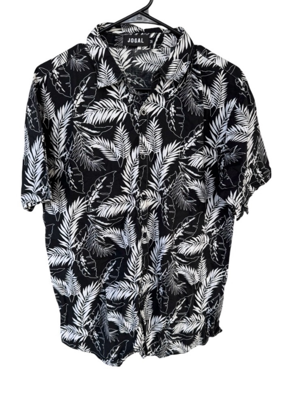 Men's Black & White Tropical Print Short-Sleeve Shirt